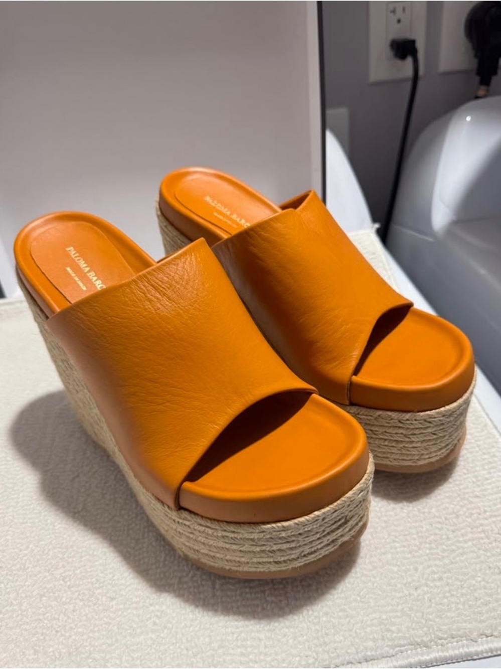 Paloma Barceló Tan Leather Espadrille Wedge Sandals SZ 39